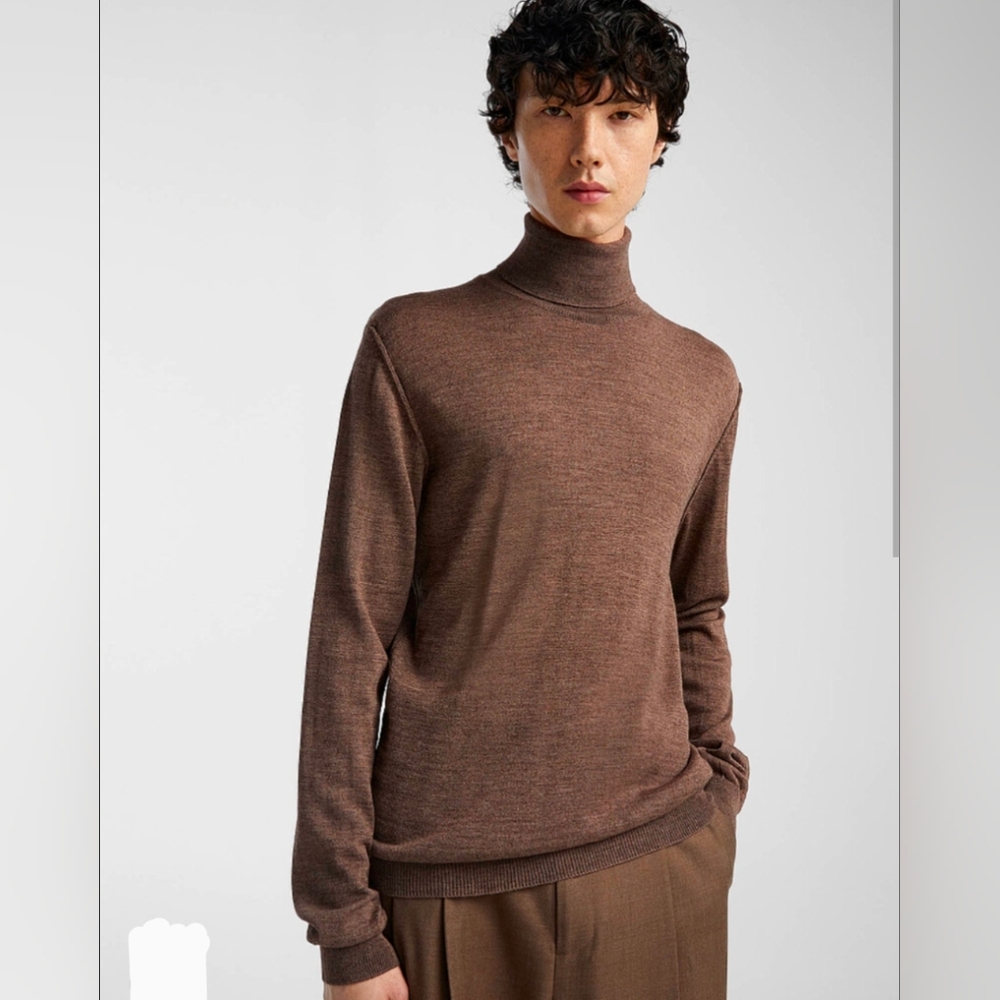 Imperial Fine Knit Virgin Wool Blend Men's Brown Turtleneck Sweater New With Tag